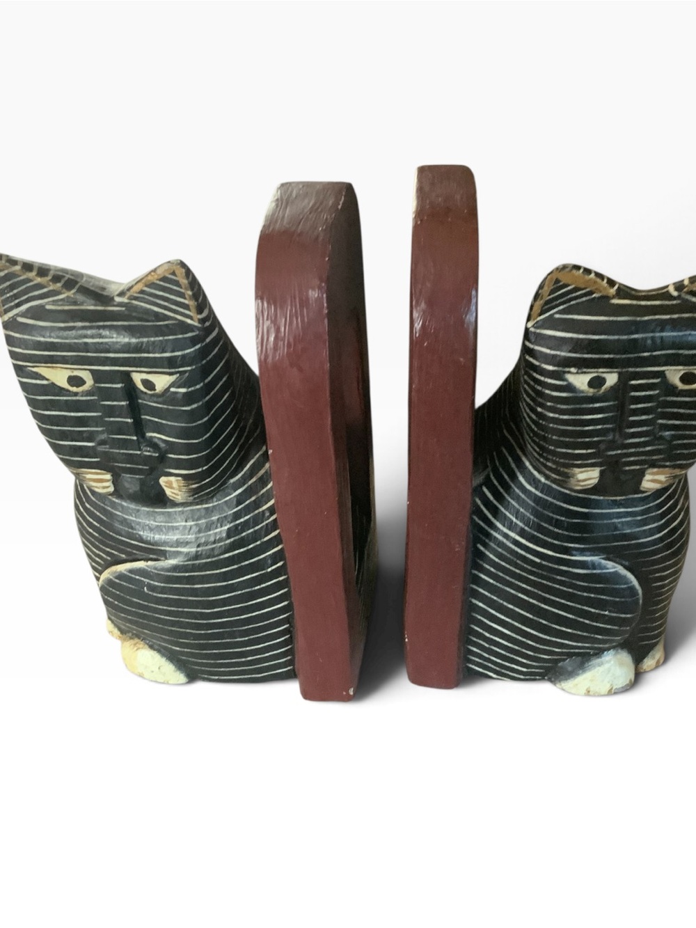 Pier 1 Black and Brown Striped Cat Bookends